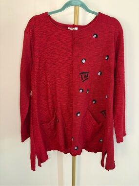 Vintage Anthropologie Odille Red Textured Knit Tunic Top Artsy Lagenlook